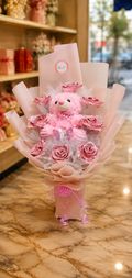Enchanted Pink Bear & Rose Bouquet