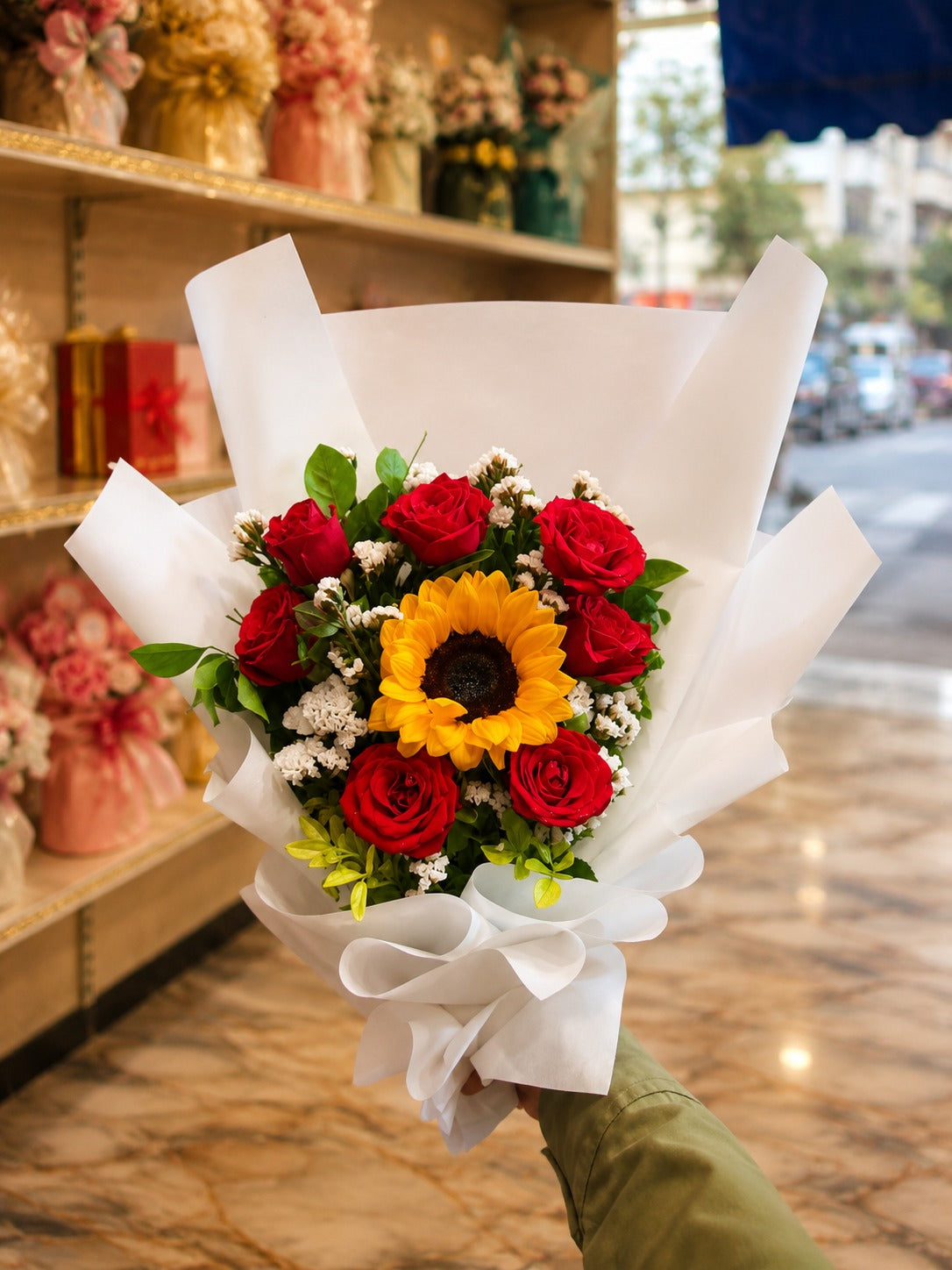 Sun-Kissed Red Rose Bouquet