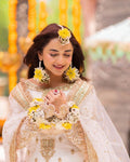 Premium Yellow & White Mehndi Floral Jewelry Set – Fresh Flower Bridal Accessories
