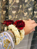 Fresh Jasmine & Red Rose Bridal Hand Gajra (Pair)