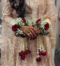 Luxury Red Rose Bridal Floral Kaleere Bracelets with Hanging Tassels (Pair)
